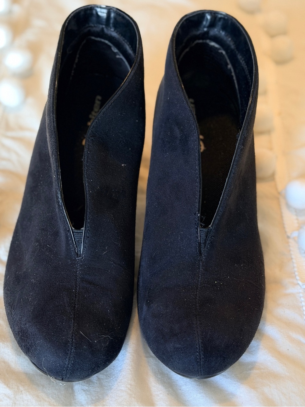 Black Suede V‑Cut Ankle Booties